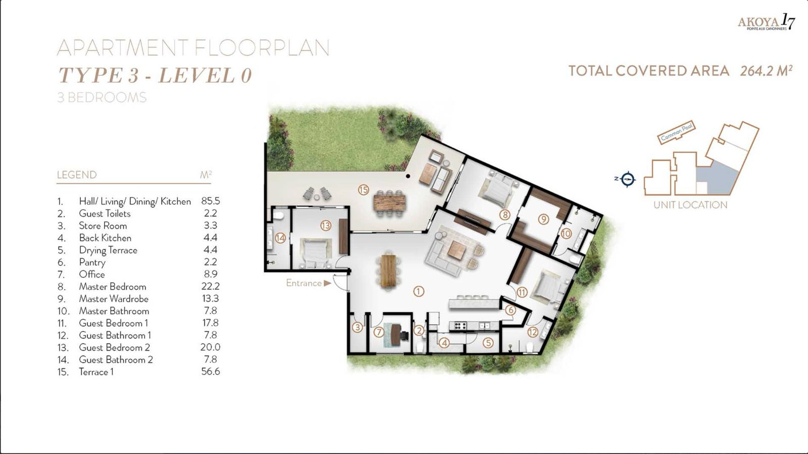 Appartement type 3 rez de jardin meublé